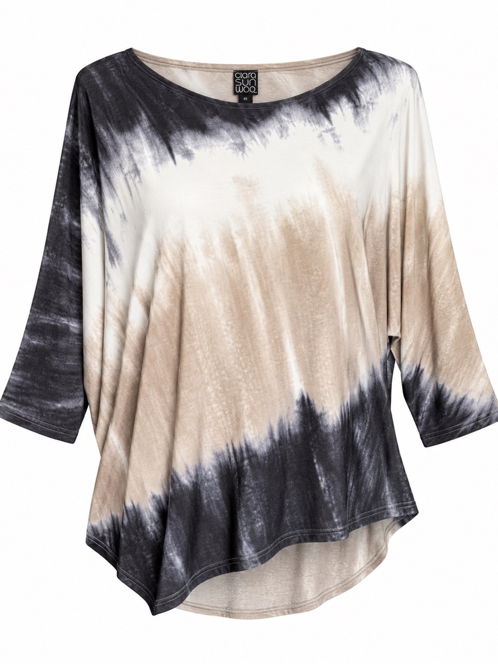 Clara Sun Woo Tie-Dye Boatneck Tunic in Black, Tan and Cream